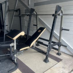 Golds Gym Olympic Squat/bench Rack With Bench And Olympic Barbell