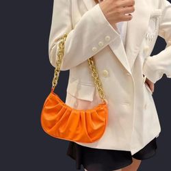 Orange Shoulder Bag w Gold Chain Strap