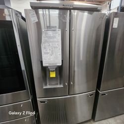 LG 28 Cu Ft 3 Door French Refrigerator With Ice And Water Single Ice Stainless Steel Standard Depth 