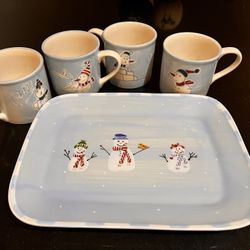 Holiday Themed Coffee Cups and Pastry Plate