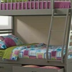 BUNK BEDS Twin Over Full Bunk Bed In Grey FREE MATTRESSES