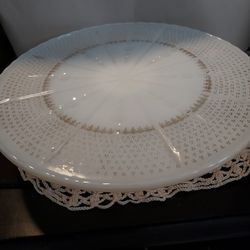 Vtg Pedestal MILK GLASS Cake Stand By Anchor ⚓️ Hocking