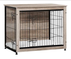 Furniture-Style Wooden Dog Crate with Wire Panels