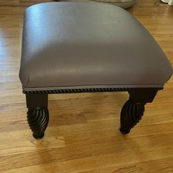 Small Stool Gray Leather Black Legs 