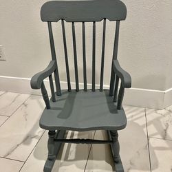 Refinished In Chalk Paint With Texture - Blue Small Rocking Chair For Kids