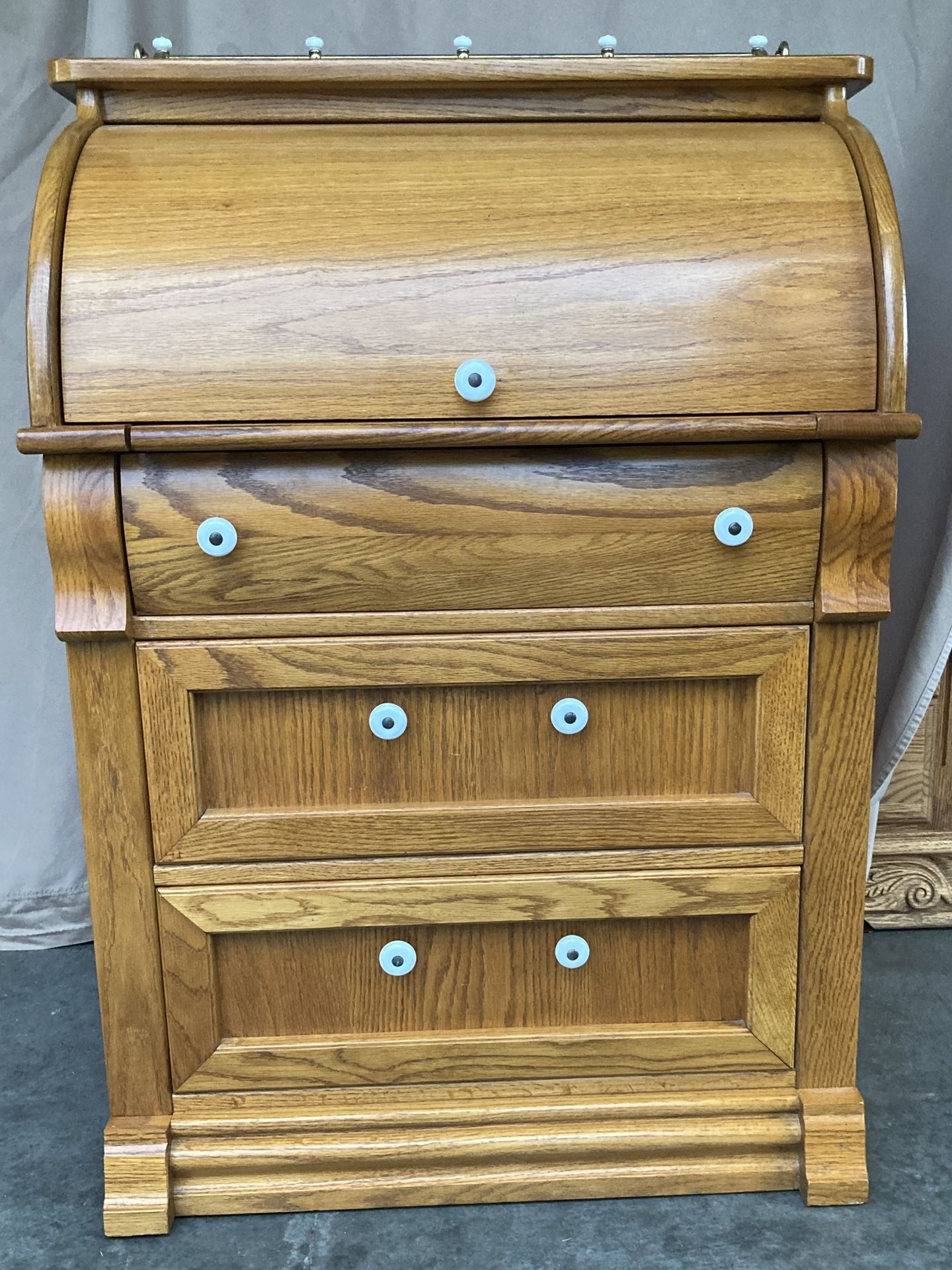 Keepsakes Oak Compact Barrel Roll top Desk