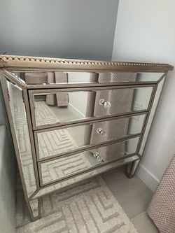 Mirrored 3-Drawer Chest with Gold Trim