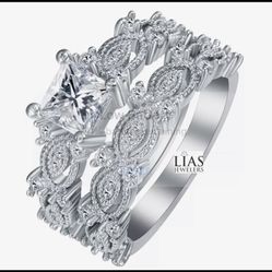 New 18k White Gold Wedding Ring Set 