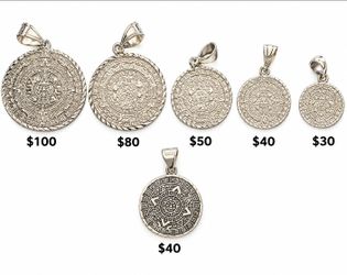 Aztec calendar pendants sterling silver
