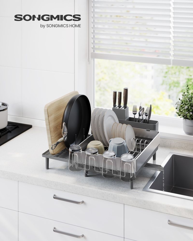 Expandable Dish Drying Rack for Kitchen Counter Stainless Steel