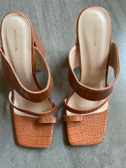 PrettyLittleThing Brown Croc Heeled Mule Sandals