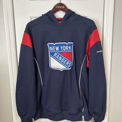 NY RANGERS Vintage Reebok NHL Face Off Collection Hooded Sweatshirt Navy Blue