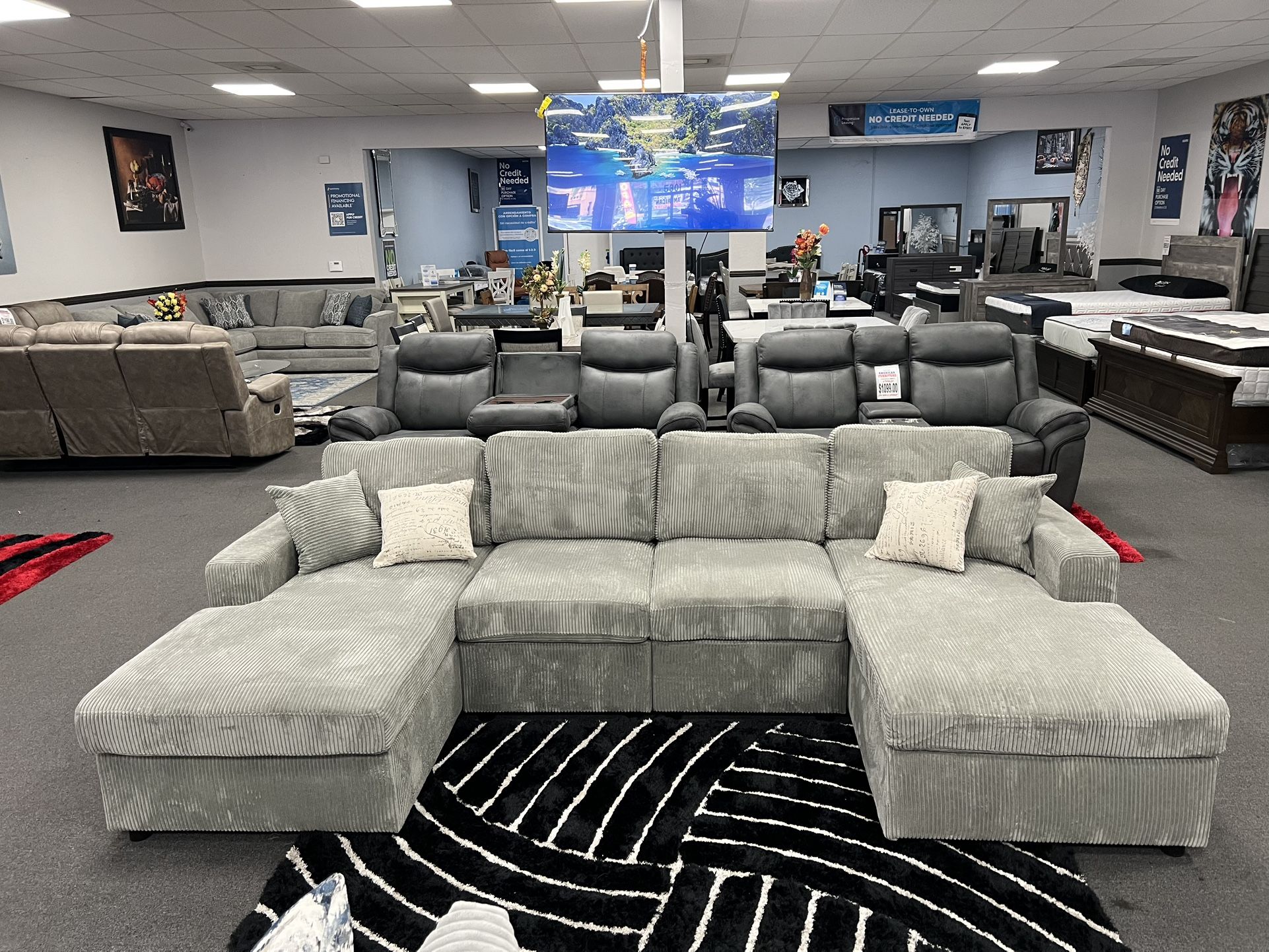 Gray Sofa Sectional w/ Double Chaise