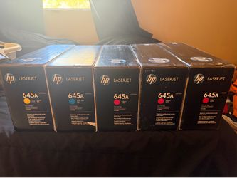 Lot of 5 Genuine HP 645A Toner Cartridges - Factory Sealed - 3 Magenta, 1 Cyan, 1 Yellow