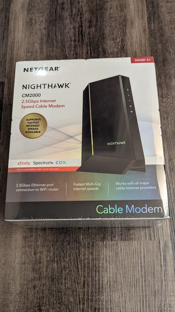NETGEAR Nighthawk Multi-Gig Cable Modem (CM2000) - Compatible With All Cable Providers Incl. Xfinity, Spectrum, Cox - For Cable Plans up to 2.5Gbps - 