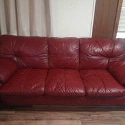 Red And Leather Couch With Loveseat