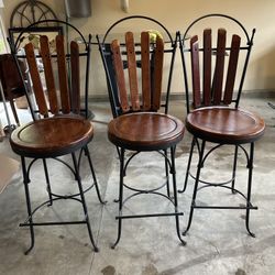 Set of 3 bar wooden/metal stool chairs