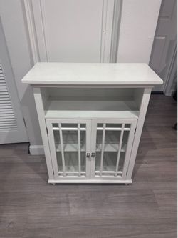 White Storage Cabinet w/ Glass Doors 26.5x11.75x33.5
