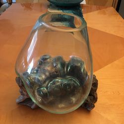 GLASS BLOWN TERRARIUM, Melted Glass bowl, Asian FISH Bowl, Zen Garden Planter (TRADE??)
