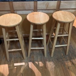 3 Wood Bar Stools 