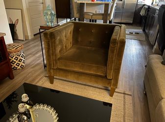 Crate & Barrel mid century arm chair velveteen
