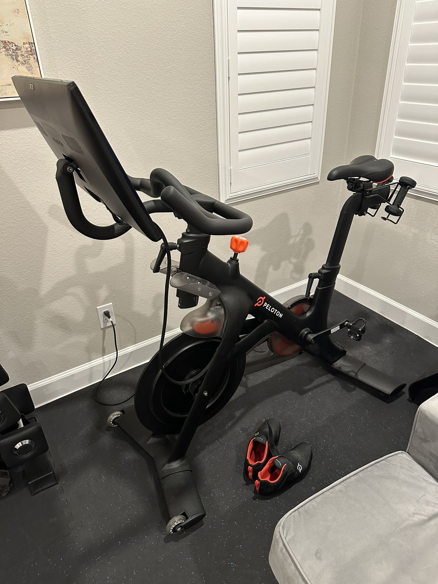 Peloton 2nd Generation Bike With Weights And Cycling Shoes