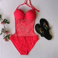 Orange lace monokini onepiece swimsuit bikini Size S