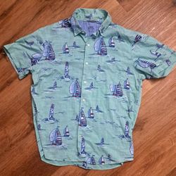 IZOD SALTWATER MEN'S SIZE L SHORT SLEEVE 100% COTTON LIGHT GREEN NAUTICAL SHIRT