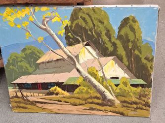 Beautiful 20x24" Listed California Artist SAM HYDE HARRIS** So. Pasadena Arroyo Barn Scene 1940's**OIL PAINTING 🖼 