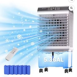 Evaporative Air Cooler, Swamp Cooler 5.3 Gal Portable Air Cooler with Remote, 12H Timer, 3 Speeds