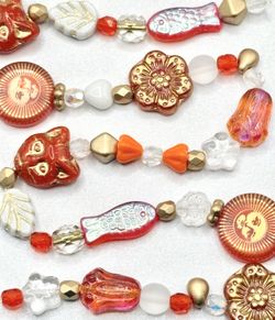 50 pcs ~ Red/Orange Mix of Czech Glass Beads For Jewelry Making