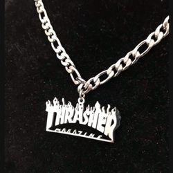 18” Rhodium Plated Figaro Necklace with Thrasher Pendant/ New paparazzi fashion drip jewelry 2025/ We Ship Fast!