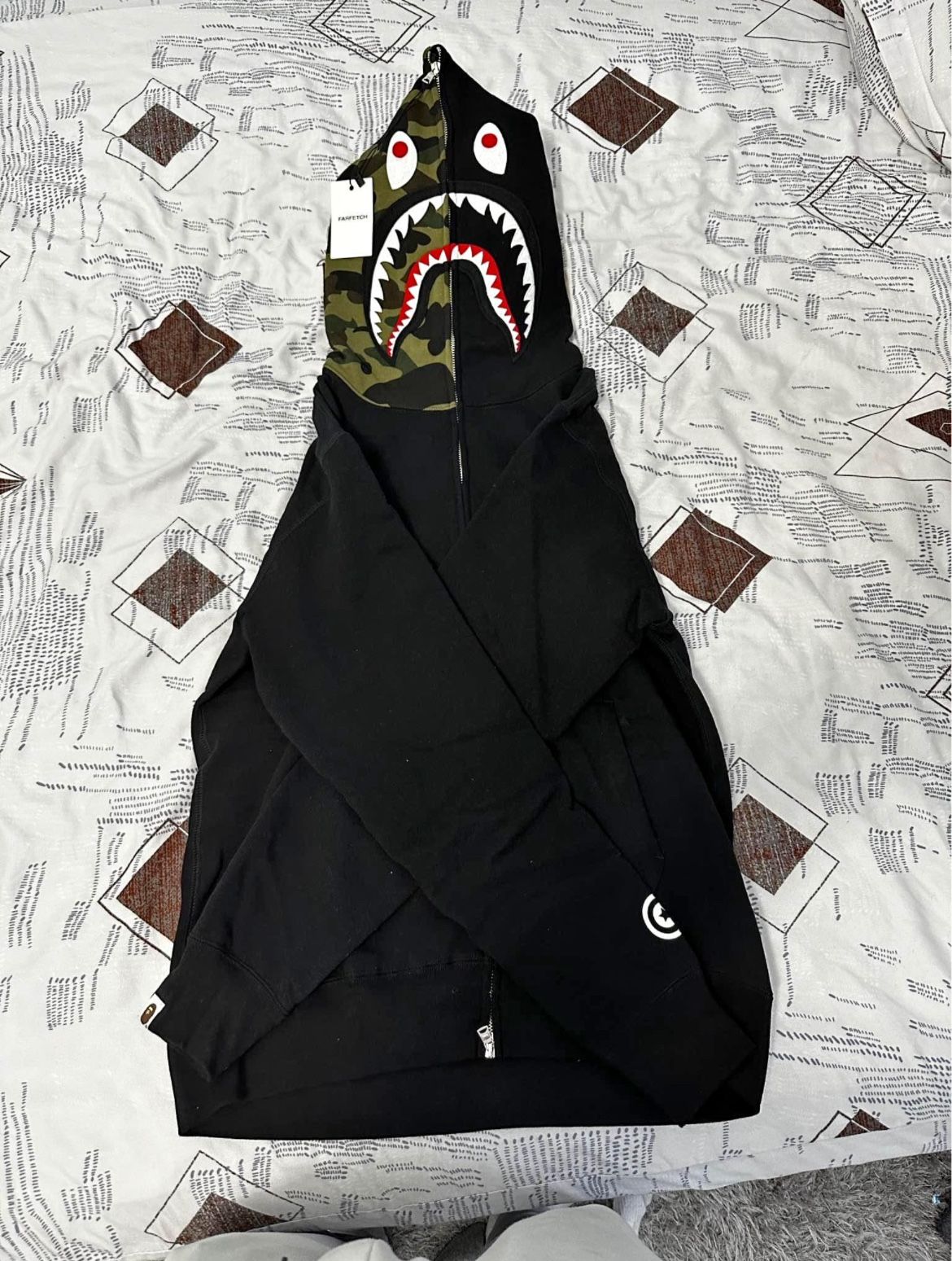 BAPE Shark Full Zip Hoodie Camo Hood Black