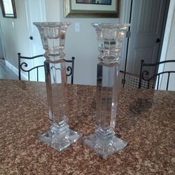 2 Tall Glass Candle Holders 
