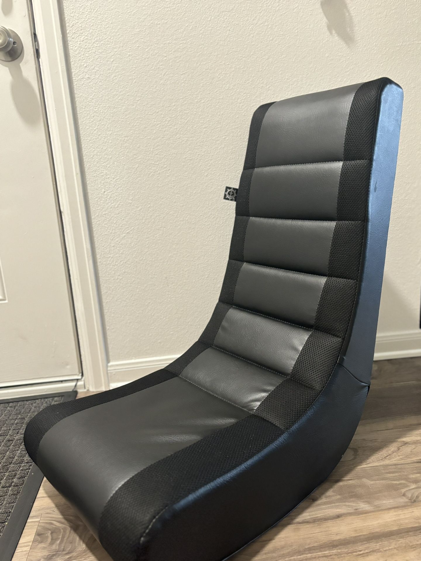 The Crew Furniture Classic Video Rocker Floor Gaming Chair, Kids and Teens, PU Faux Leather & Polyester Mesh, Black/Black