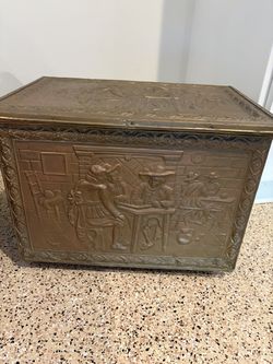 Antique Embossed Brass Log - Kindling Box