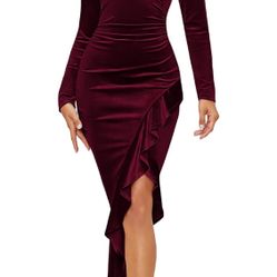 NASHALYLY Elegant Velvet Dress for Women,Sexy Long Sleeve Bodycon Mermaid Dress Ruched Cocktail Party Wedding Square Neck