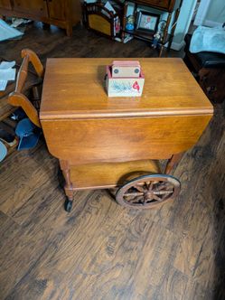 Vintage Wooden Tea Cart with Drop Leaves