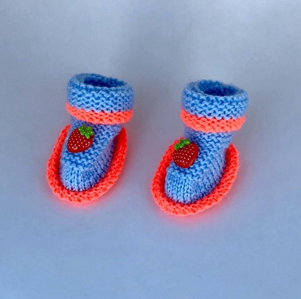 Handknit Doll Socks – Blue with Strawberry Accent – Fits American Girl & 18 Inch Dolls –э