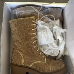 Gold Rhinestone Women Boots