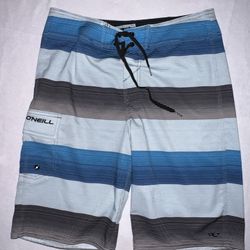 Mens size 29 O’Neill striped swim trunks blue in size 29