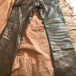 Black Rockstar Flared Skinny Leather Pants 