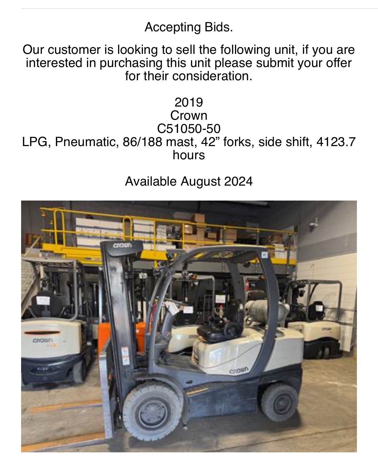 2019 Crown C51050-50 Forklift