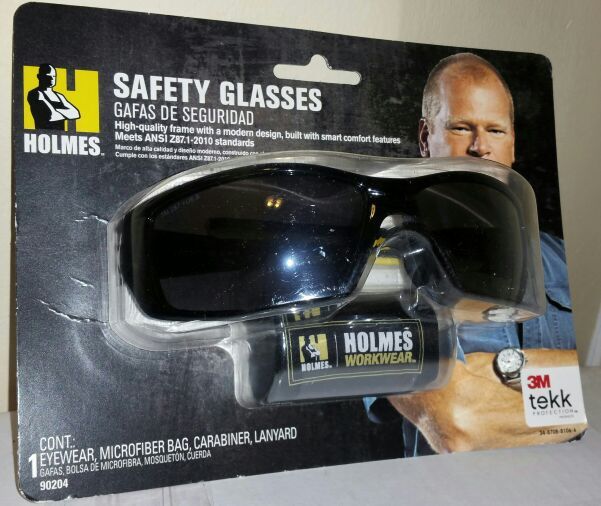 3M Holmes Workwear Safety Eyewear, Black Frame, Yellow Accented Temples, Dark Lens, Carrying Bag. NEW IN BOX. Hablo español..!!