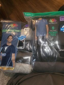 T-Shirts. 2 - 6 packs. Fruit of the Loom pocket T-shirts  2X(Buy All 3, Sweatpants, T-shirts And Socks For 70$)