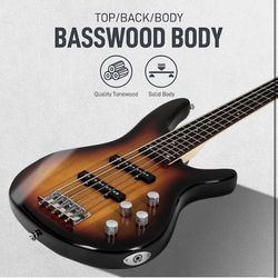 Ktaxon Electric Bass Guitar 6 String Bass with Naturally Air-dried Maple Neck, Rosewood Fingerboard and Basswood Body (Sunset