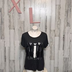 Donald x J.Crew Heart Graphic Black Short Sleeve Tee  Size XL
