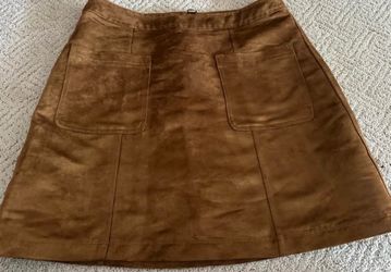 Brown Suede  Skirt with Front Pockets