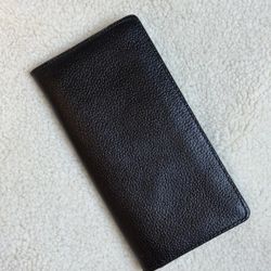Premium Taupe Black Genuine Cow Leather Long Wallet Multi Card Organizer