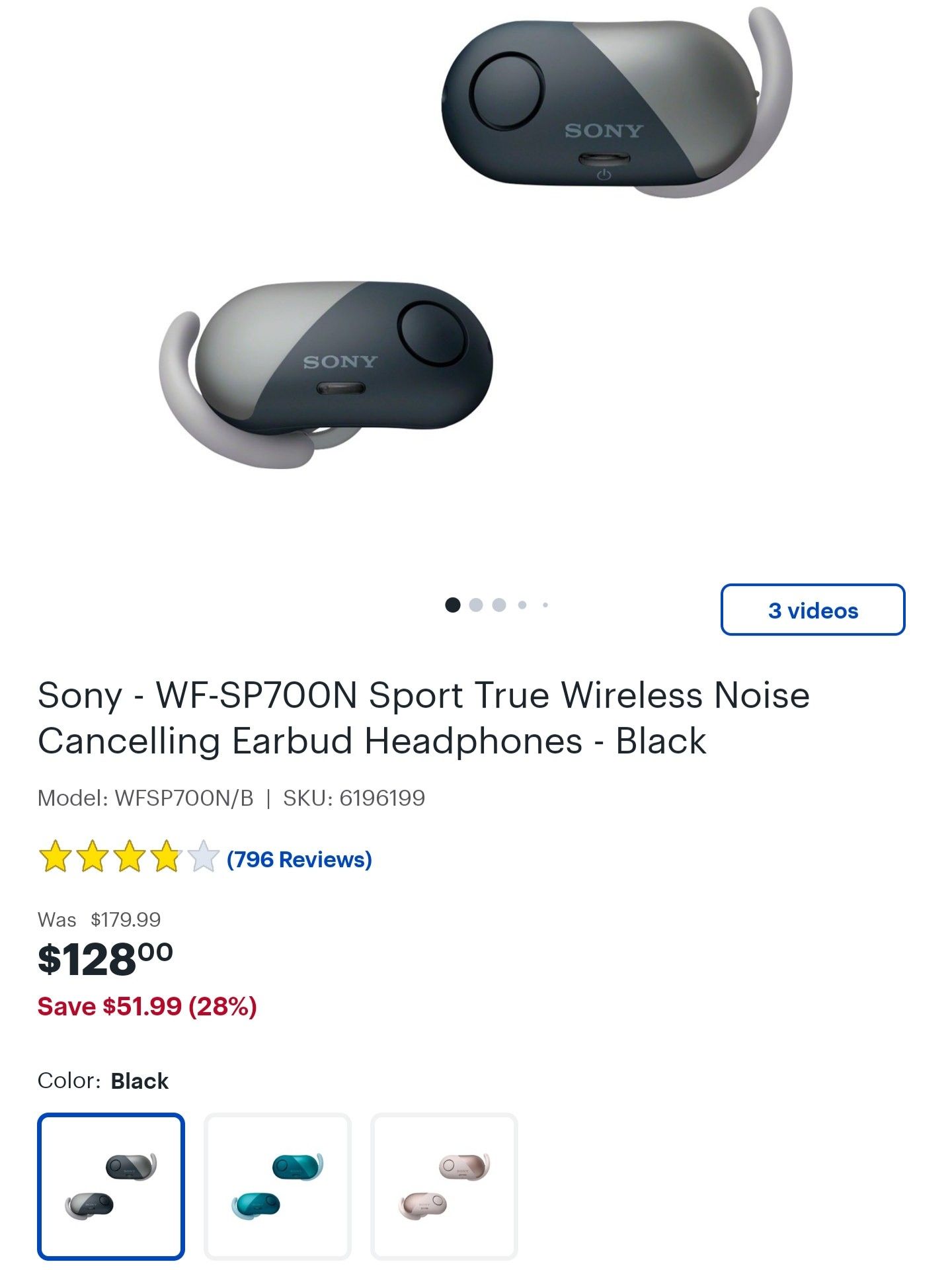 Sony - WF-SP700N Sport True Wireless Noise Cancelling Earbud Headphone